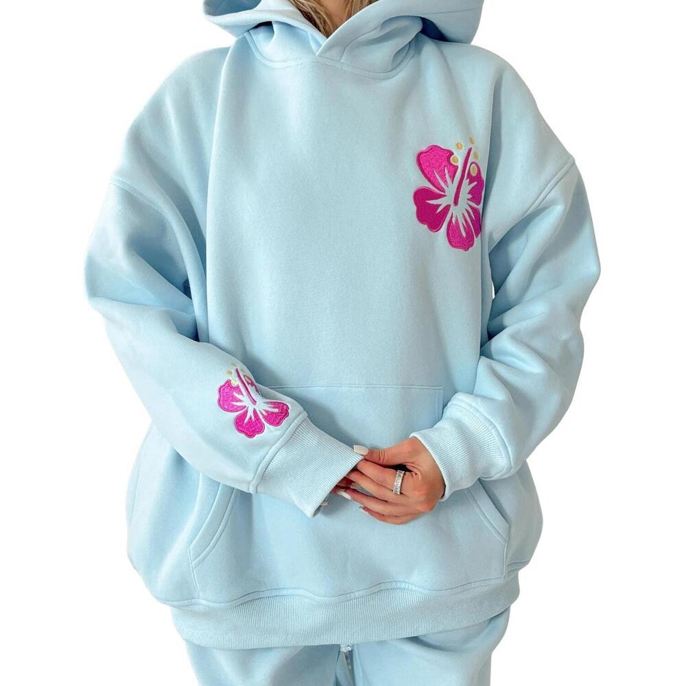 NEW SUNKISSED COCONUT hibiscus flower beach babe hoodie in icy blue